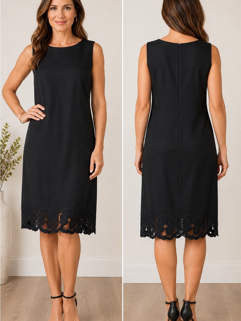 Talbots Petite Black Sleeveless Dress
16P Floral Cutout Hem Stretch